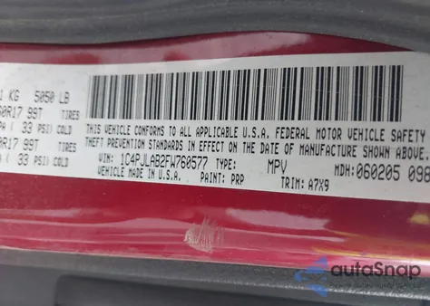 2015 Jeep Cherokee Sport из США, поврежденный, VIN 1C4PJLAB2FW760577